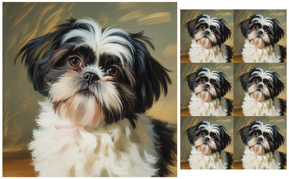 DecoCraft - Scenic Tiles Series - Oil Painting Pets - Shih Tzu - Black and White