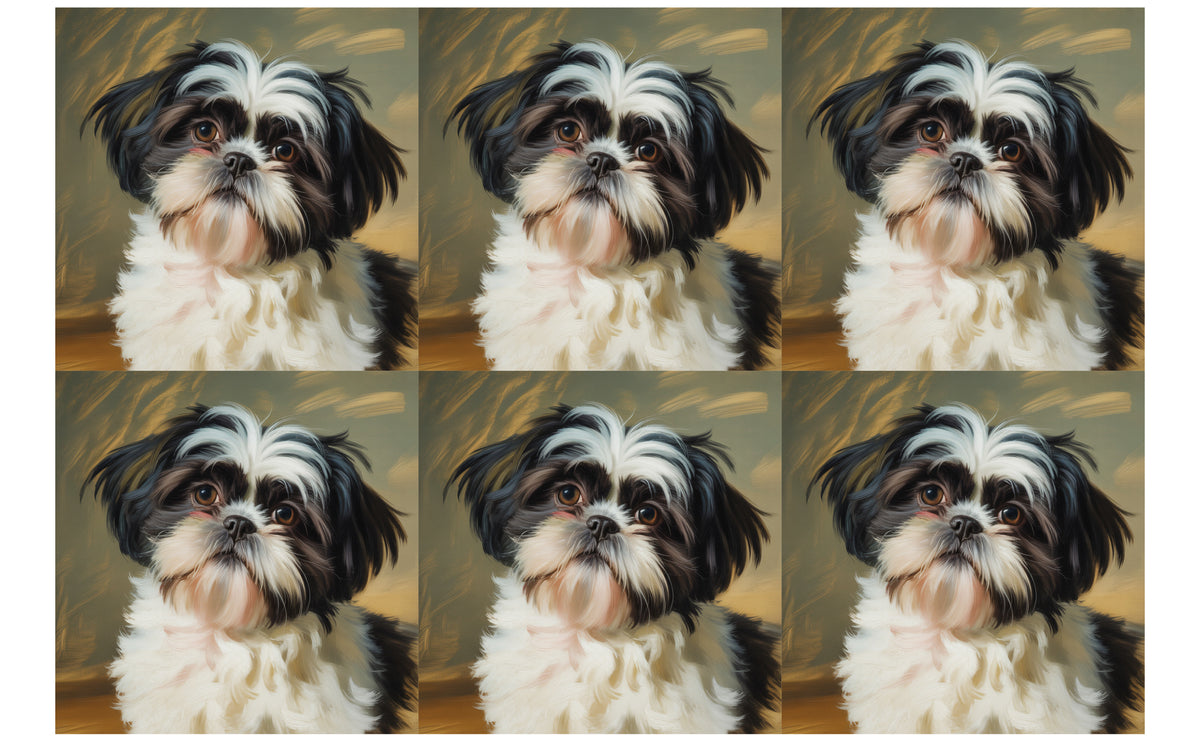 DecoCraft - Scenic Tiles Series - Oil Painting Pets - Shih Tzu - Black and White