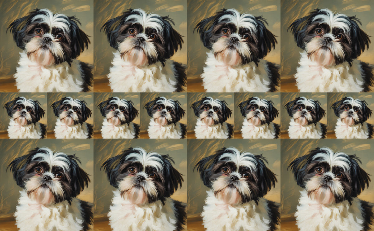 DecoCraft - Scenic Tiles Series - Oil Painting Pets - Shih Tzu - Black and White