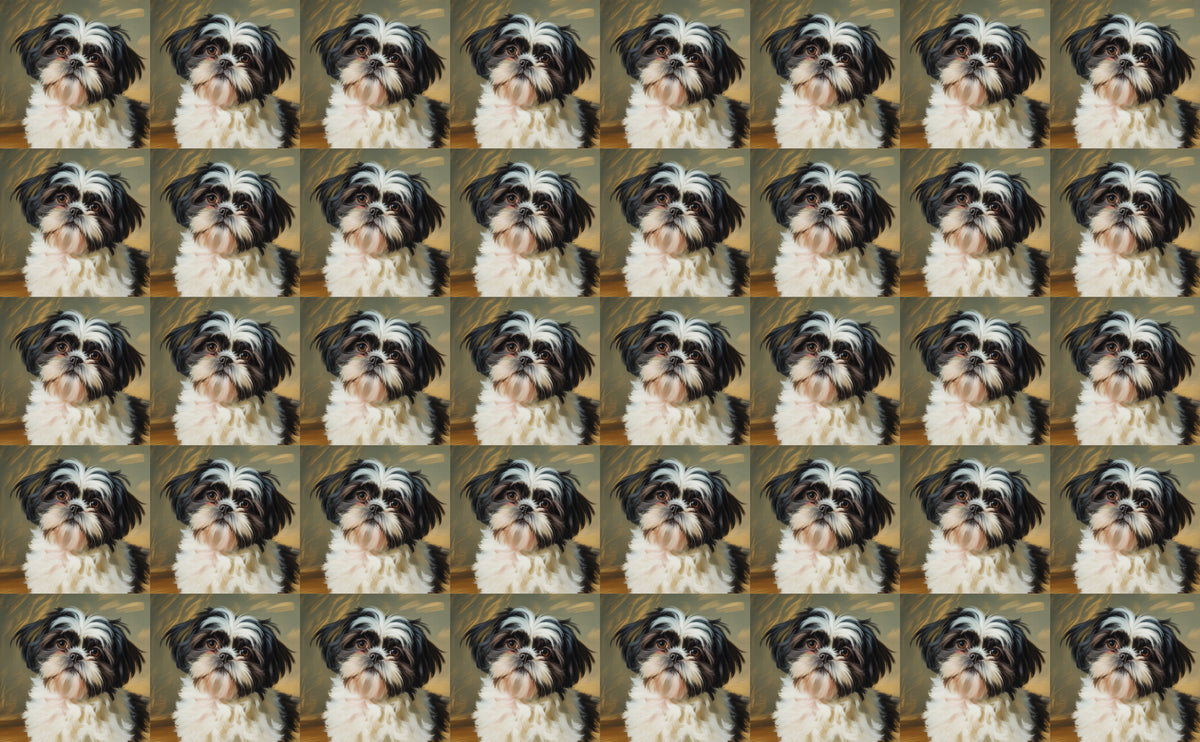 DecoCraft - Scenic Tiles Series - Oil Painting Pets - Shih Tzu - Black and White