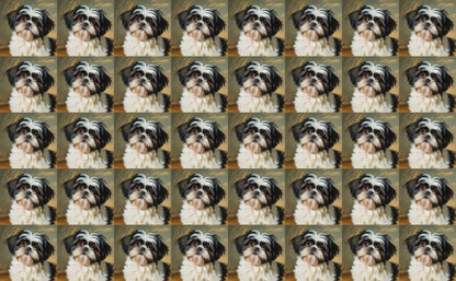 DecoCraft - Scenic Tiles Series - Oil Painting Pets - Shih Tzu - Black and White