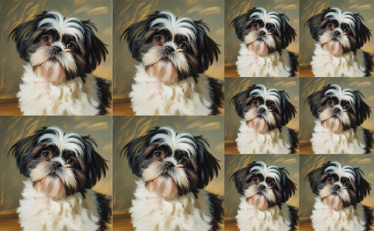 DecoCraft - Scenic Tiles Series - Oil Painting Pets - Shih Tzu - Black and White