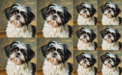 DecoCraft - Scenic Tiles Series - Oil Painting Pets - Shih Tzu - Black and White