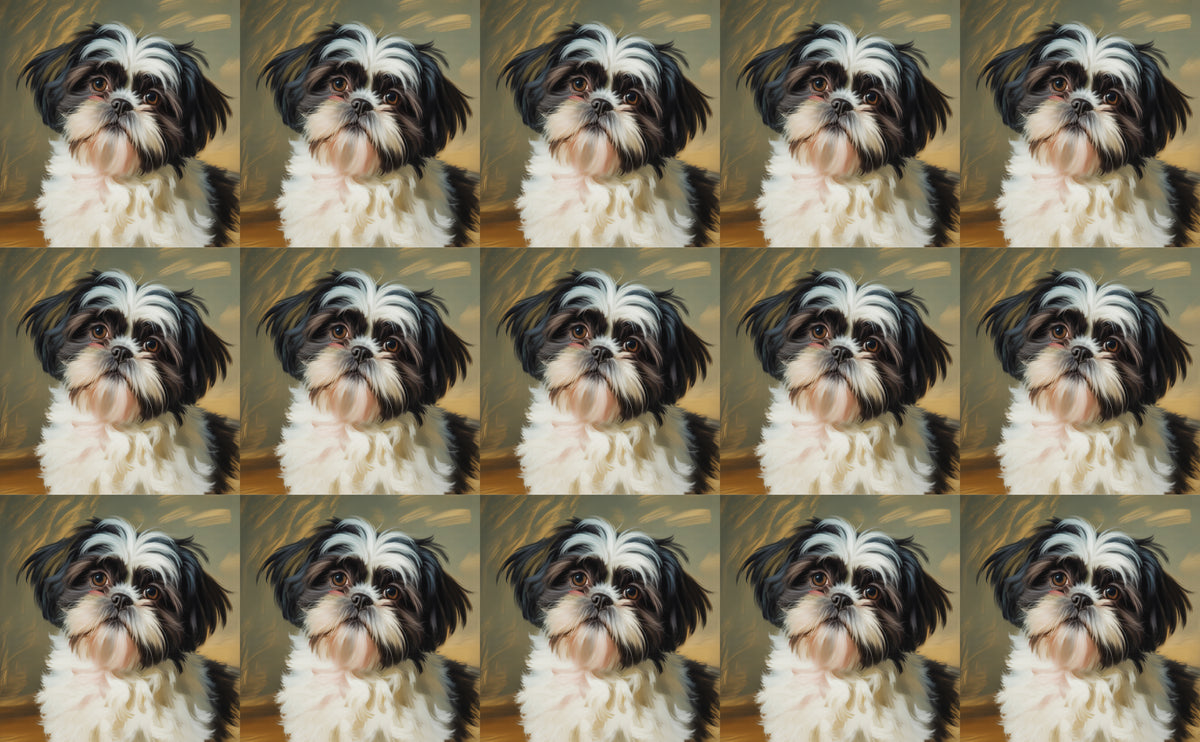 DecoCraft - Scenic Tiles Series - Oil Painting Pets - Shih Tzu - Black and White