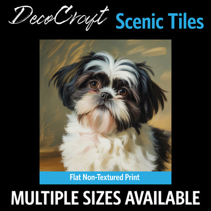 DecoCraft - Scenic Tiles Series - Oil Painting Pets - Shih Tzu - Black and White
