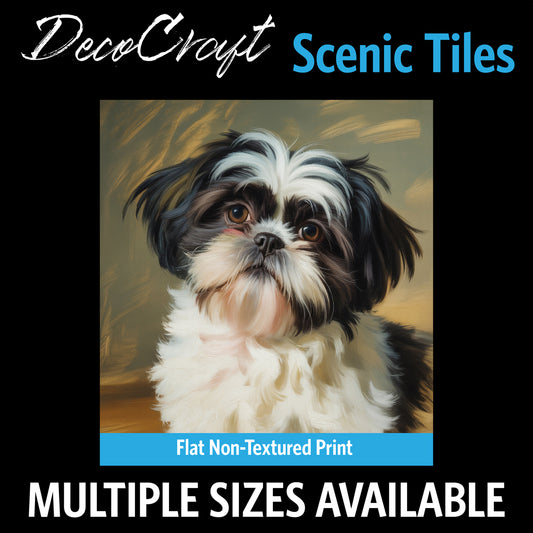 DecoCraft - Scenic Tiles Series - Oil Painting Pets - Shih Tzu - Black and White