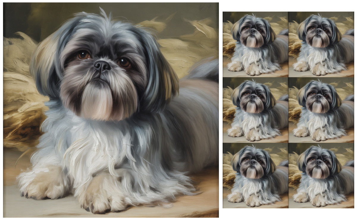 DecoCraft - Scenic Tiles Series - Oil Painting Pets - Shih Tzu - Gray