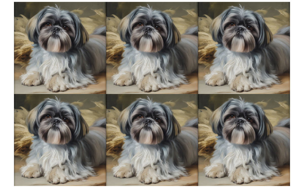 DecoCraft - Scenic Tiles Series - Oil Painting Pets - Shih Tzu - Gray