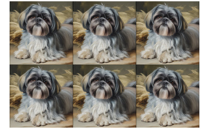 DecoCraft - Scenic Tiles Series - Oil Painting Pets - Shih Tzu - Gray