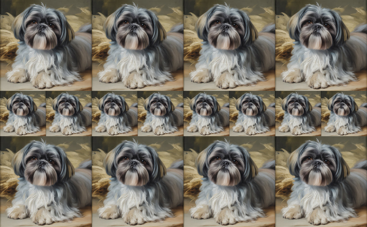 DecoCraft - Scenic Tiles Series - Oil Painting Pets - Shih Tzu - Gray
