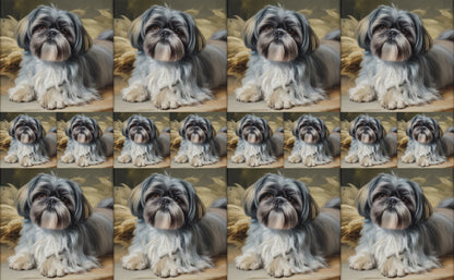DecoCraft - Scenic Tiles Series - Oil Painting Pets - Shih Tzu - Gray