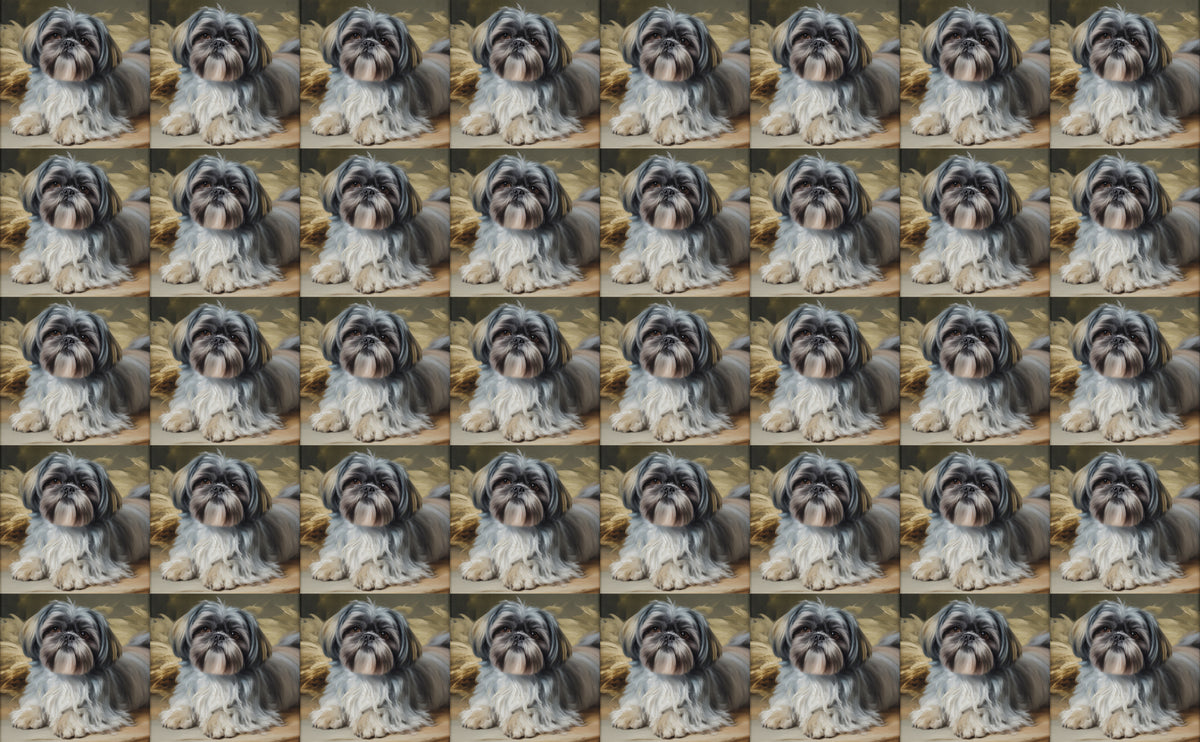 DecoCraft - Scenic Tiles Series - Oil Painting Pets - Shih Tzu - Gray