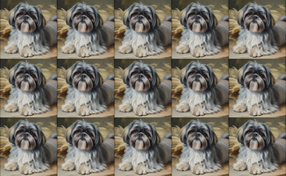 DecoCraft - Scenic Tiles Series - Oil Painting Pets - Shih Tzu - Gray