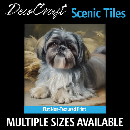 DecoCraft - Scenic Tiles Series - Oil Painting Pets - Shih Tzu - Gray