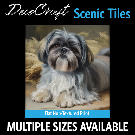 DecoCraft - Scenic Tiles Series - Oil Painting Pets - Shih Tzu - Gray