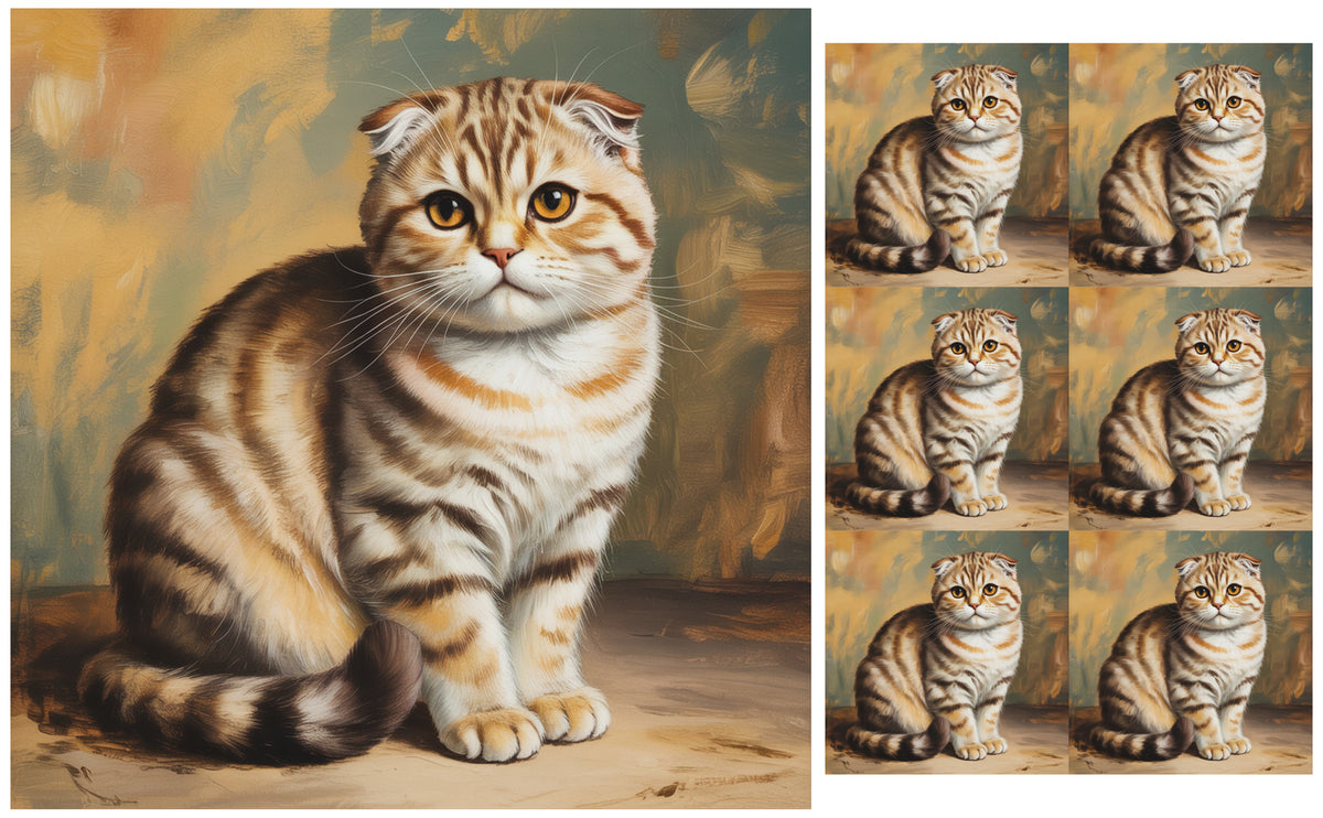 DecoCraft - Scenic Tiles Series - Oil Painting Pets - Scottish Fold Cat - Tan