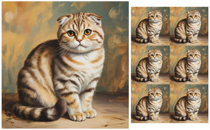 DecoCraft - Scenic Tiles Series - Oil Painting Pets - Scottish Fold Cat - Tan