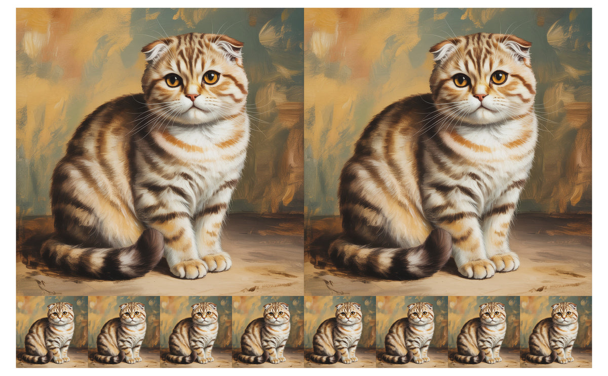 DecoCraft - Scenic Tiles Series - Oil Painting Pets - Scottish Fold Cat - Tan