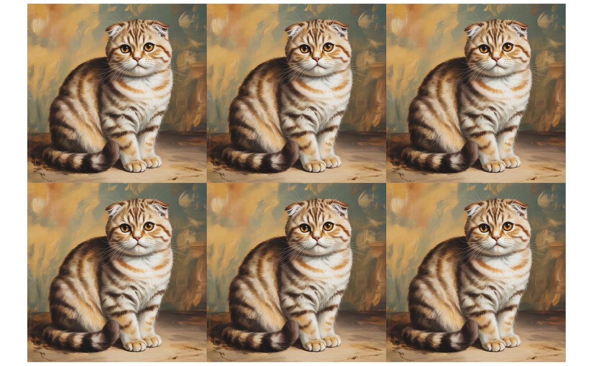 DecoCraft - Scenic Tiles Series - Oil Painting Pets - Scottish Fold Cat - Tan