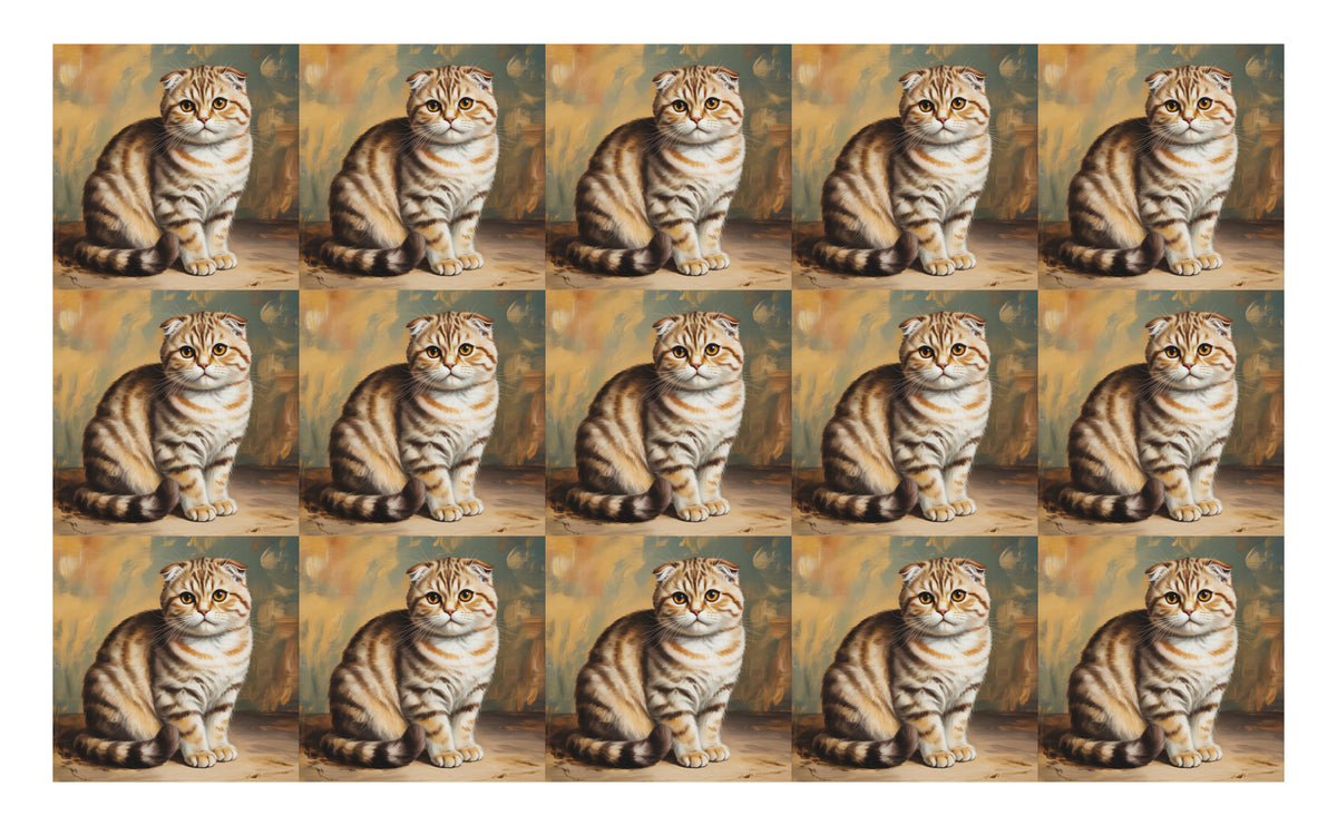 DecoCraft - Scenic Tiles Series - Oil Painting Pets - Scottish Fold Cat - Tan