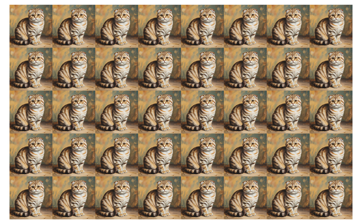 DecoCraft - Scenic Tiles Series - Oil Painting Pets - Scottish Fold Cat - Tan