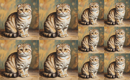 DecoCraft - Scenic Tiles Series - Oil Painting Pets - Scottish Fold Cat - Tan