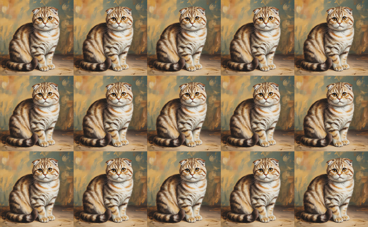 DecoCraft - Scenic Tiles Series - Oil Painting Pets - Scottish Fold Cat - Tan
