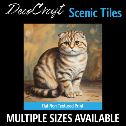 DecoCraft - Scenic Tiles Series - Oil Painting Pets - Scottish Fold Cat - Tan