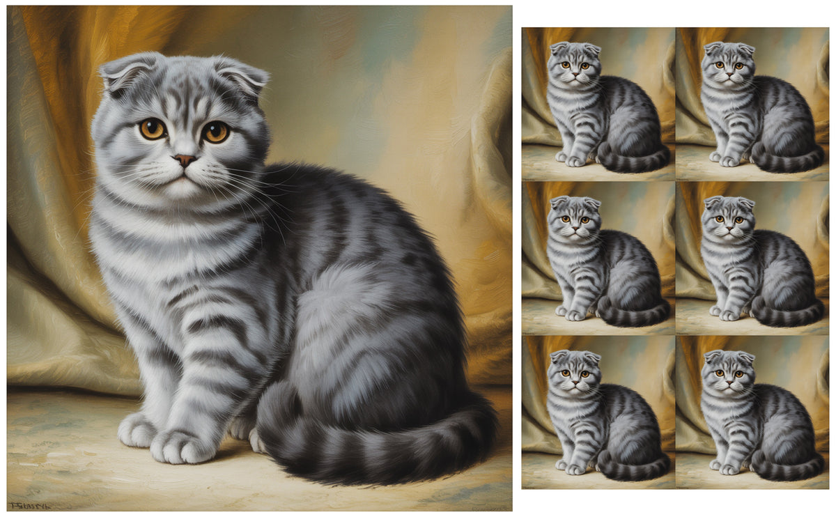 DecoCraft - Scenic Tiles Series - Oil Painting Pets - Scottish Fold Cat - Gray