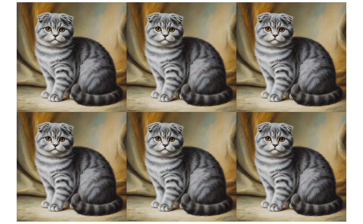 DecoCraft - Scenic Tiles Series - Oil Painting Pets - Scottish Fold Cat - Gray