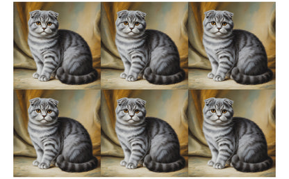 DecoCraft - Scenic Tiles Series - Oil Painting Pets - Scottish Fold Cat - Gray