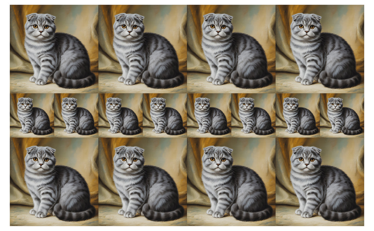 DecoCraft - Scenic Tiles Series - Oil Painting Pets - Scottish Fold Cat - Gray