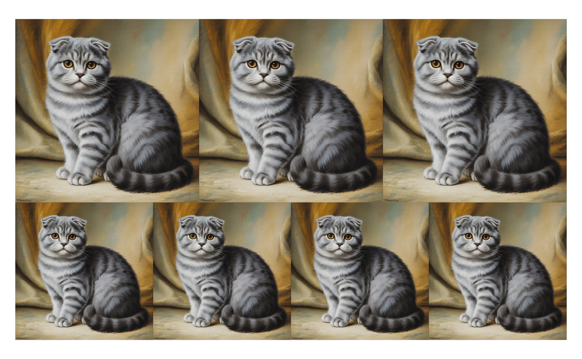 DecoCraft - Scenic Tiles Series - Oil Painting Pets - Scottish Fold Cat - Gray