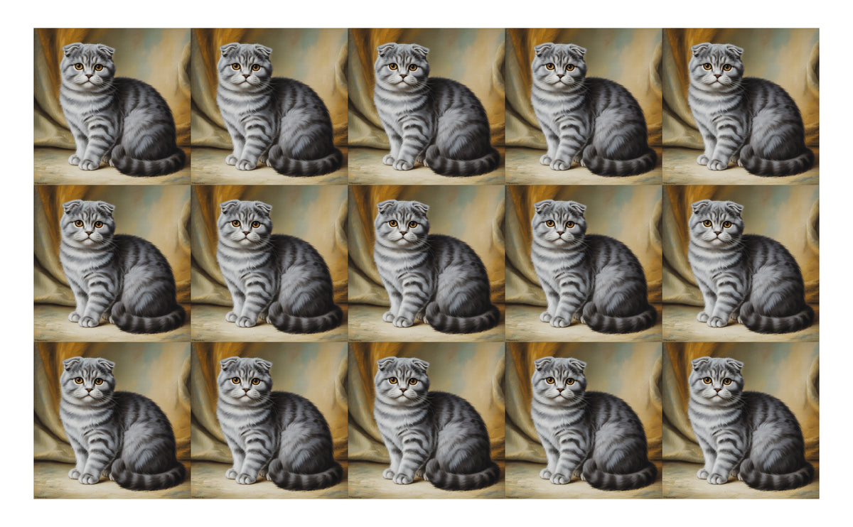 DecoCraft - Scenic Tiles Series - Oil Painting Pets - Scottish Fold Cat - Gray