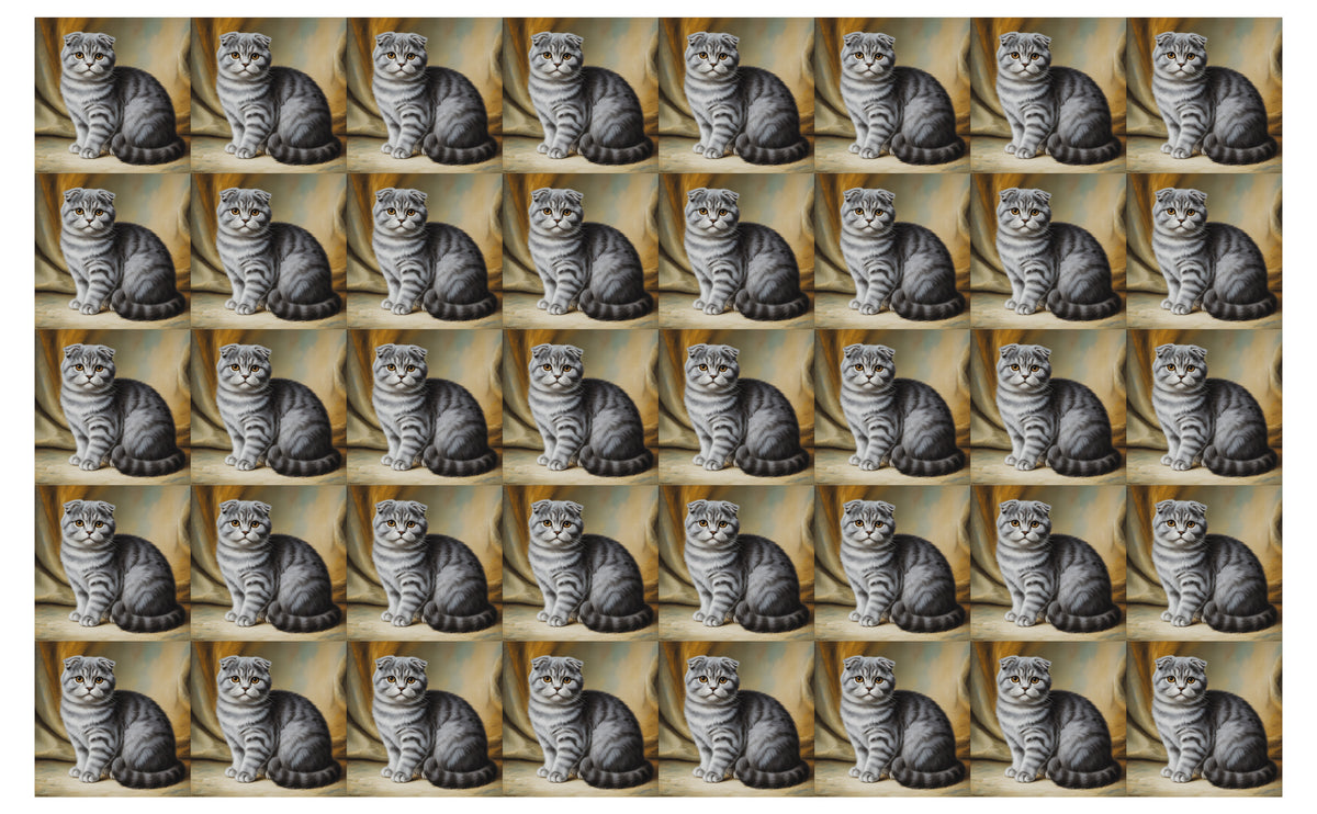 DecoCraft - Scenic Tiles Series - Oil Painting Pets - Scottish Fold Cat - Gray