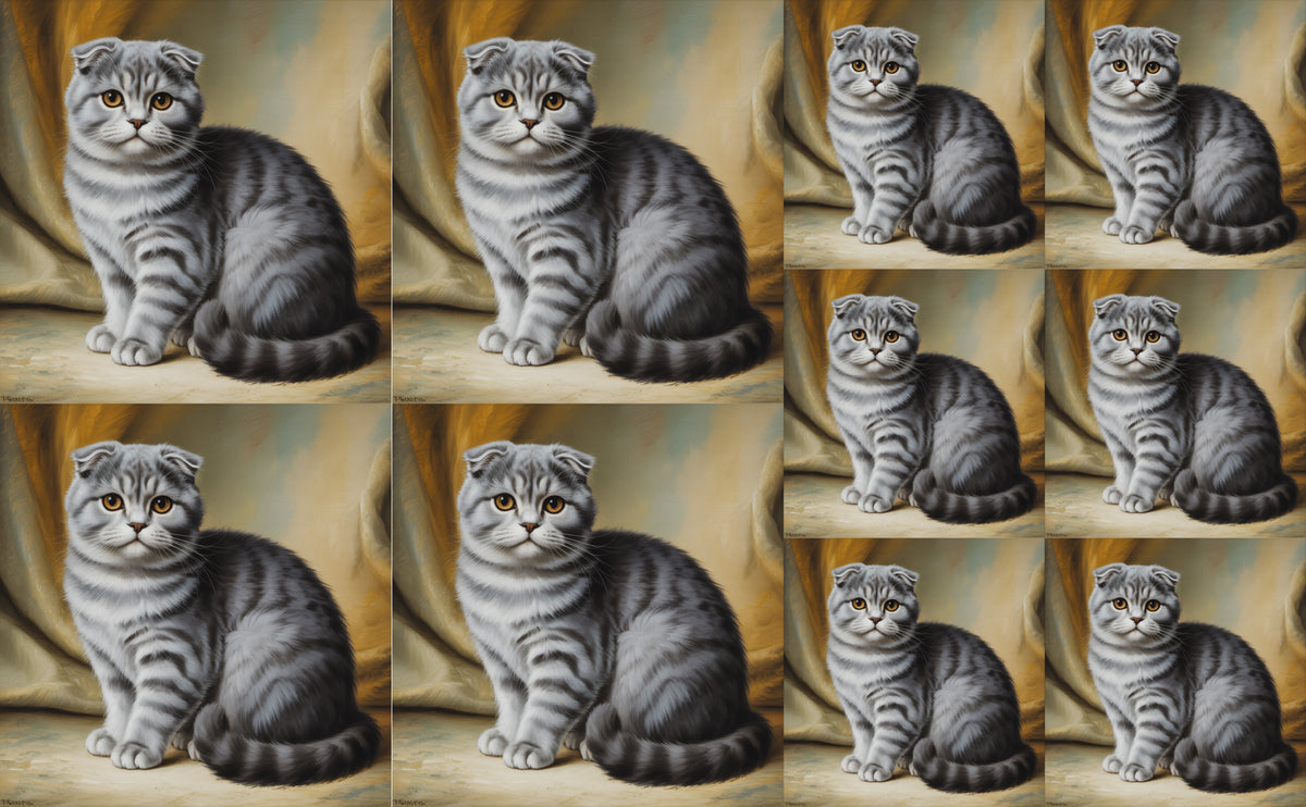 DecoCraft - Scenic Tiles Series - Oil Painting Pets - Scottish Fold Cat - Gray