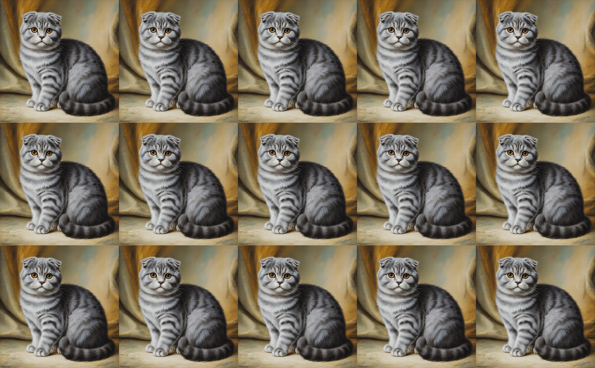 DecoCraft - Scenic Tiles Series - Oil Painting Pets - Scottish Fold Cat - Gray