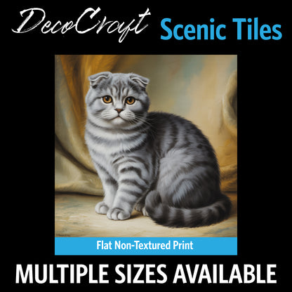 DecoCraft - Scenic Tiles Series - Oil Painting Pets - Scottish Fold Cat - Gray