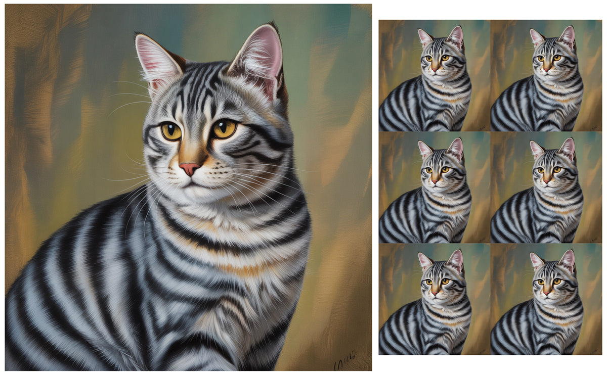 DecoCraft - Scenic Tiles Series - Oil Painting Pets - Tabby - Gray