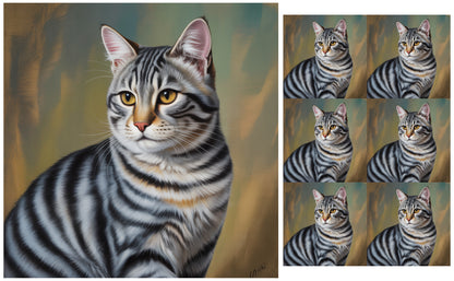 DecoCraft - Scenic Tiles Series - Oil Painting Pets - Tabby - Gray