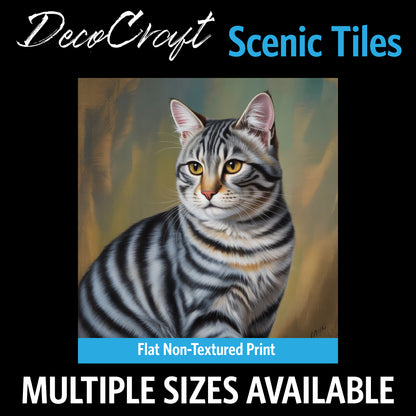 DecoCraft - Scenic Tiles Series - Oil Painting Pets - Tabby - Gray