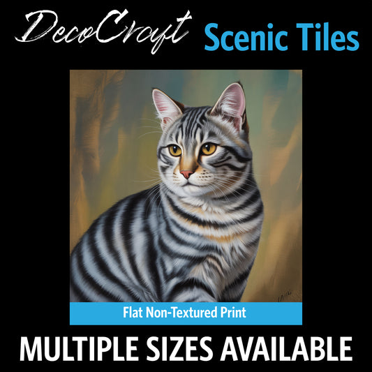 DecoCraft - Scenic Tiles Series - Oil Painting Pets - Tabby - Gray