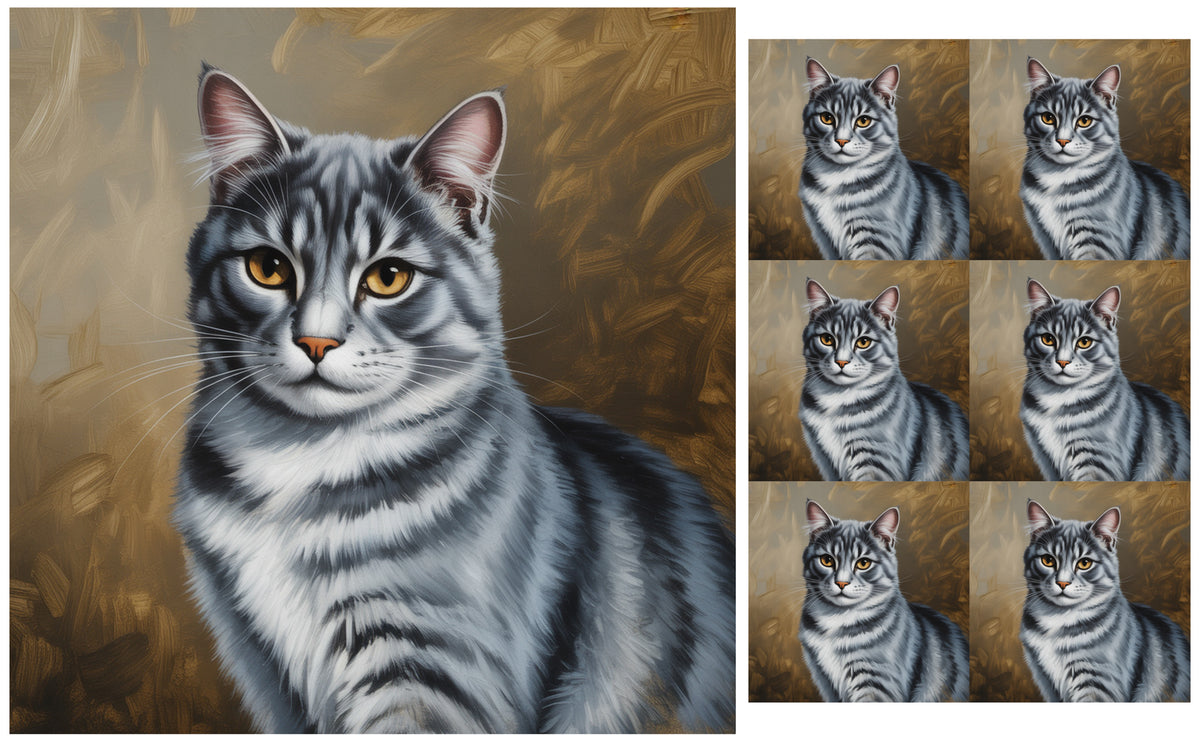 DecoCraft - Scenic Tiles Series - Oil Painting Pets - Tabby - Gray II