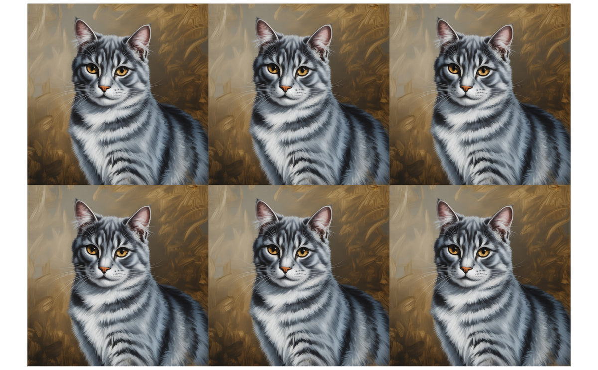 DecoCraft - Scenic Tiles Series - Oil Painting Pets - Tabby - Gray II