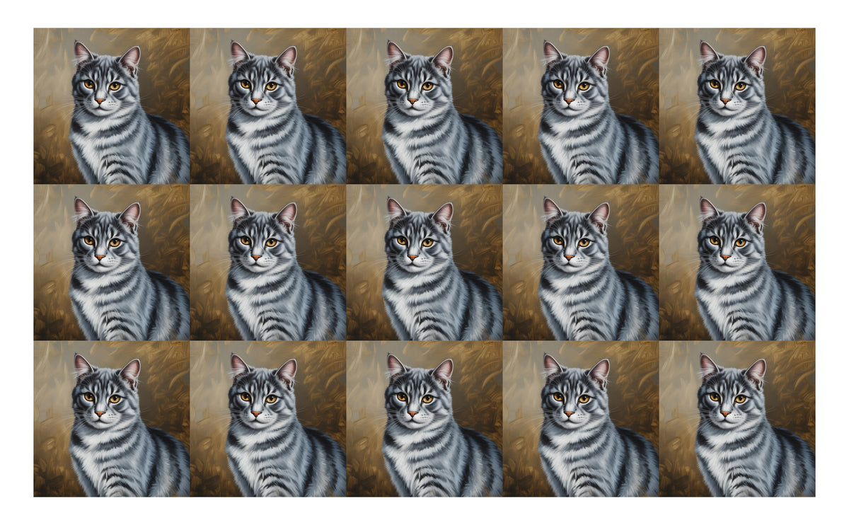 DecoCraft - Scenic Tiles Series - Oil Painting Pets - Tabby - Gray II