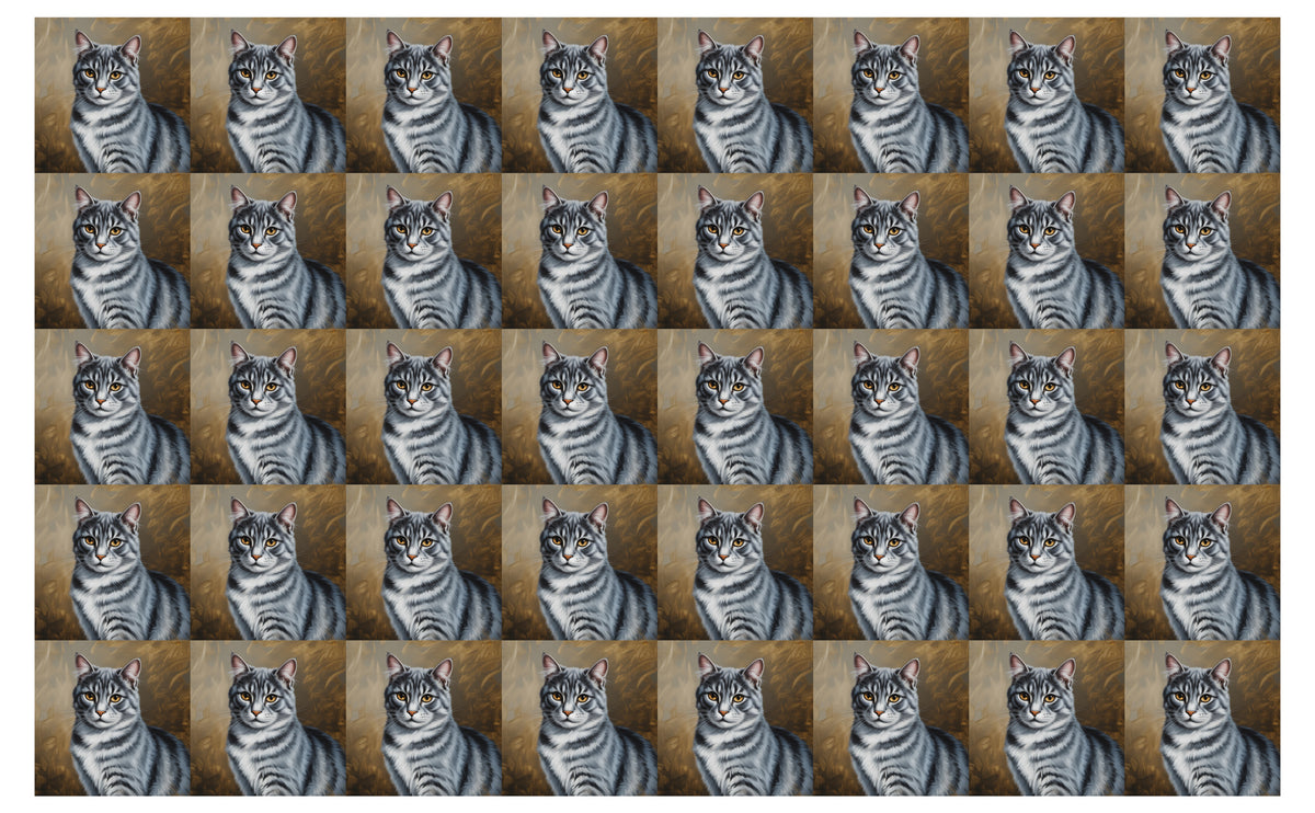 DecoCraft - Scenic Tiles Series - Oil Painting Pets - Tabby - Gray II