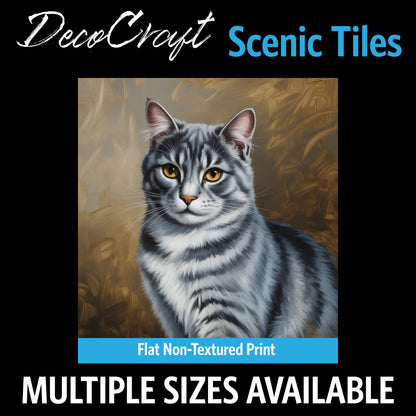 DecoCraft - Scenic Tiles Series - Oil Painting Pets - Tabby - Gray II