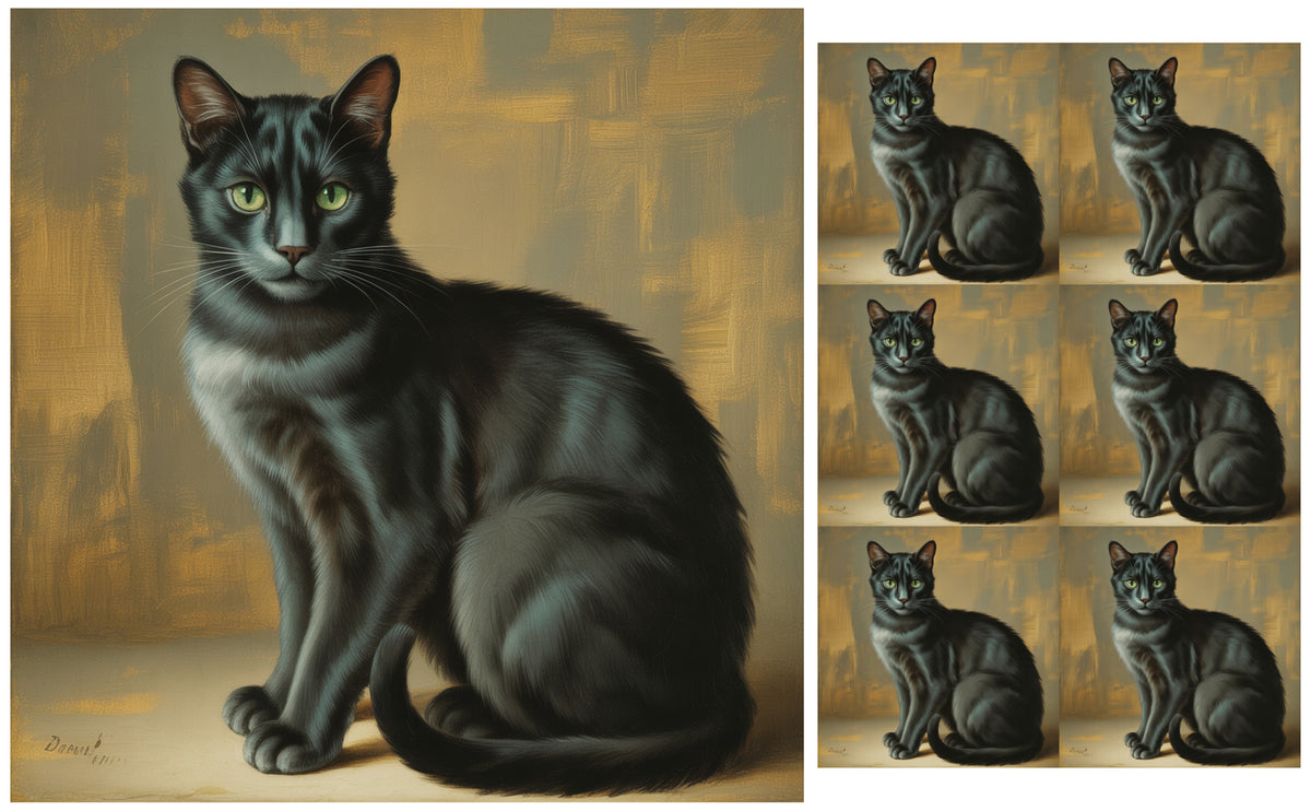 DecoCraft - Scenic Tiles Series - Oil Painting Pets - Tabby - Black