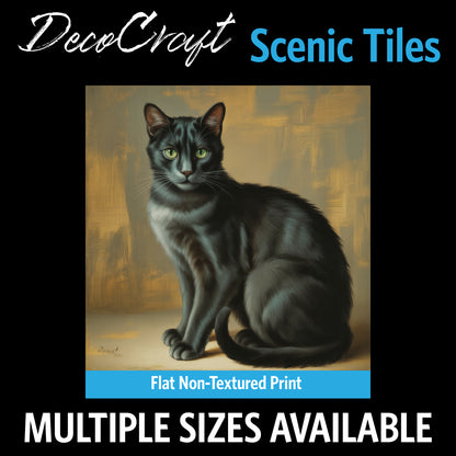 DecoCraft - Scenic Tiles Series - Oil Painting Pets - Tabby - Black
