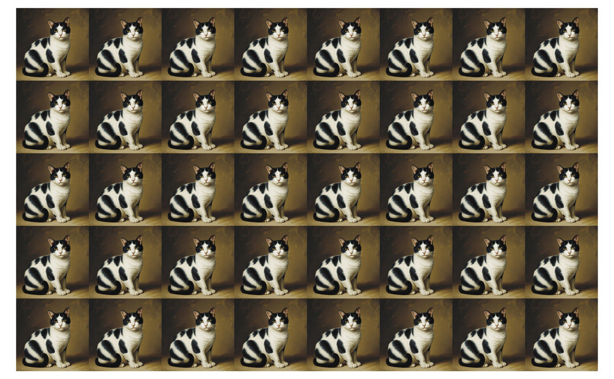 DecoCraft - Scenic Tiles Series - Oil Painting Pets - Tabby - Black and White